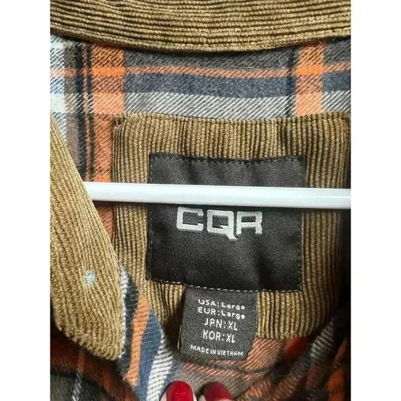 CQR Men's Flannel Shirt Brown Orange Long Sleeve Button Up Size Large - Picture 5 of 11